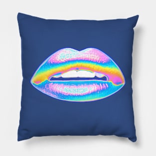 New Holographic Lips on Blue Pillow