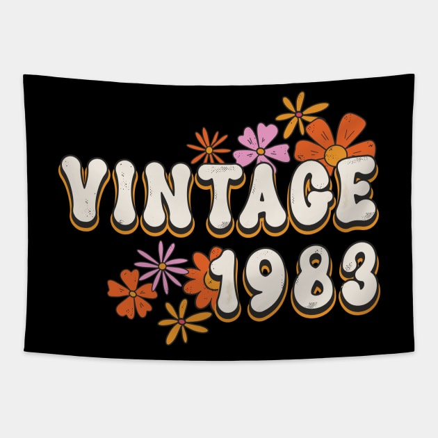 40th Birthday Vintage 1983 Womens Retro Groovy Style Tapestry by FloraLi