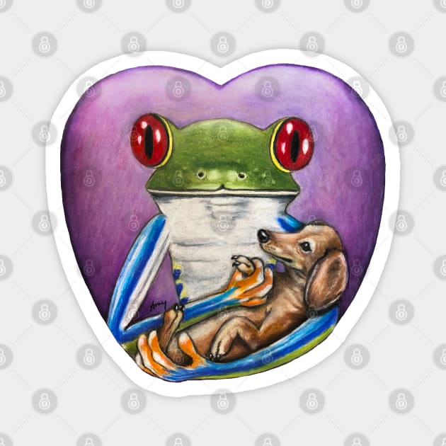 "Frog and Dog" - Frog Life collection Magnet by GardenPartyArt