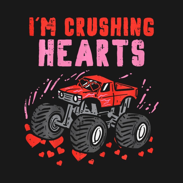 Kids I Crush Hearts Monster Truck Toddler Boys Valentines Day by jadolomadolo