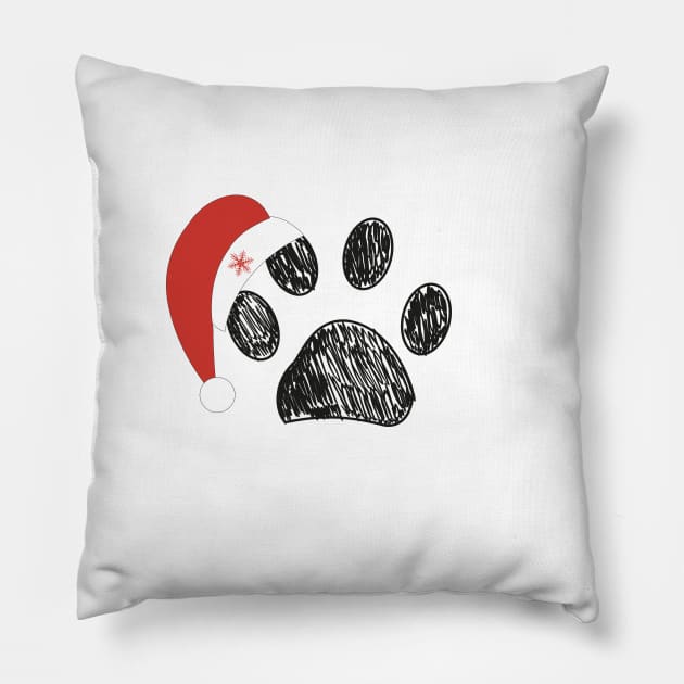 Paw prints with Santa Claus red hat and snowflake Pillow by GULSENGUNEL