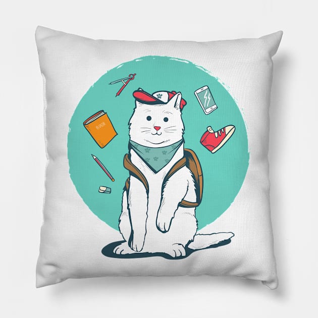 cat back to school Pillow by dreamiedesire