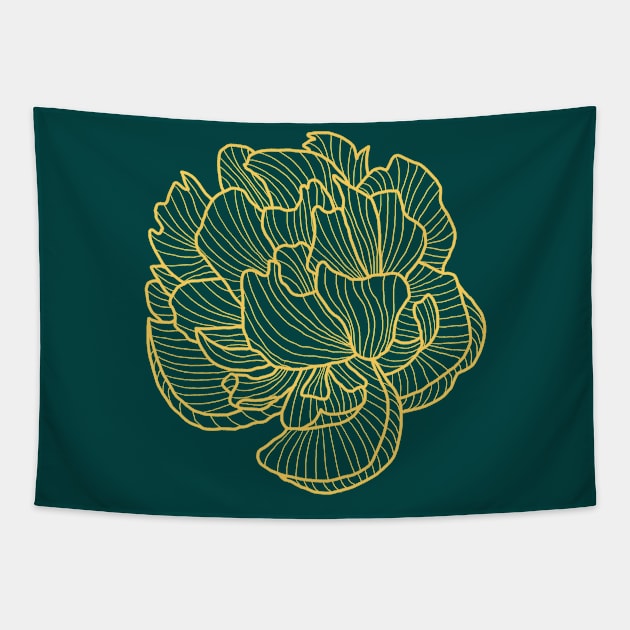 Peony line-art yellow Tapestry by kobyakov