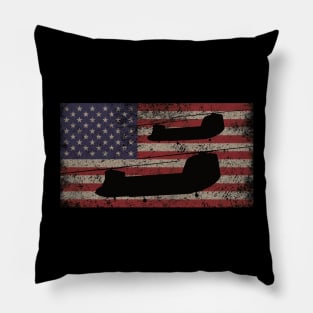 CH-47 Chinook Military Transport Helicopter Vintage American Flag Pillow