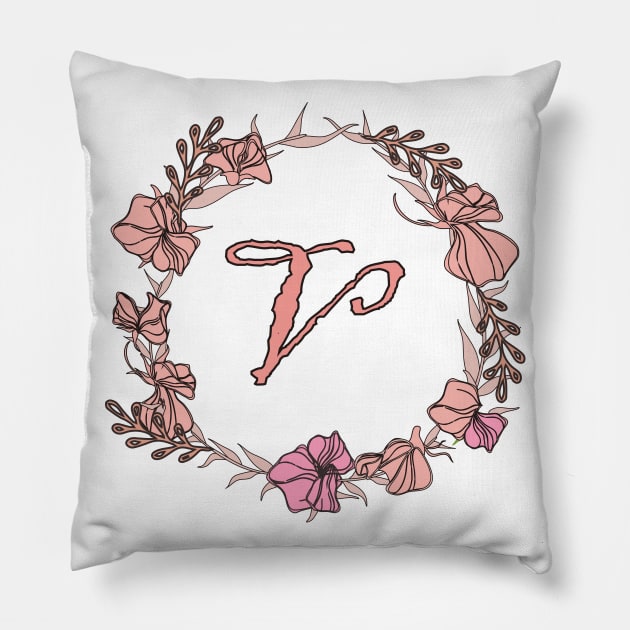 Letter V Rose Pink Initial Monogram - Letter v Pillow by Tilila