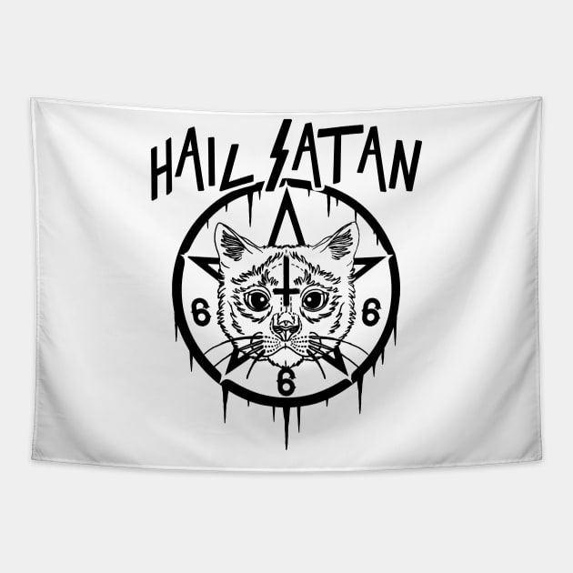 HAIL SATAN - EVIL CAT - SATANIC CAT - FUNNY CAT Tapestry by Tshirt Samurai