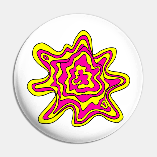 Trippy Topographic Wavy Contour Fluid Line Art Pink and Yellow Pin