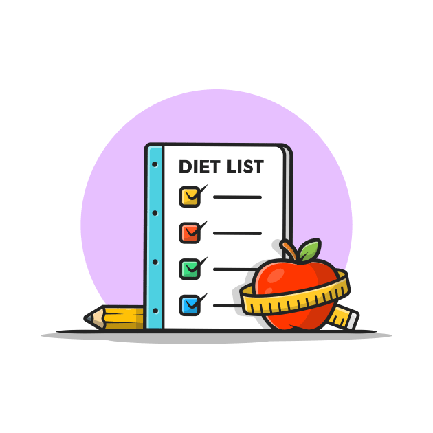 Diet List, Apple, With Pencil Cartoon Vector Icon Illustration by Catalyst Labs