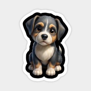 Adorable Cute Puppy Dog Illustration - Kawaii Tricolor Pup T-Shirt Design Magnet