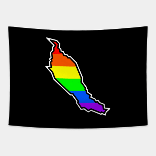 Denman Island Silhouette - Pride Flag - Bright Rainbow Colours - Denman Island Tapestry