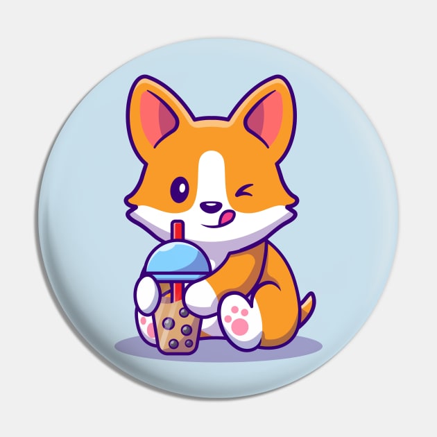 Cute Corgi Drink Milk Tea Boba Pin by Catalyst Labs