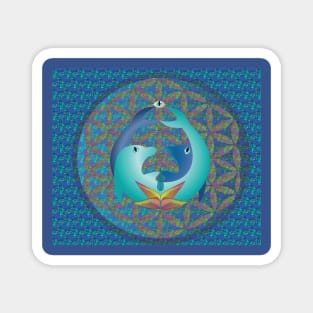 Lotus yin yang dolphins Magnet