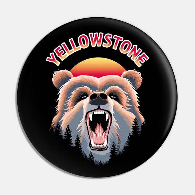 Grizzly Bear Face - Yellowstone Wildlife Pin by TMBTM