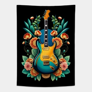 Electric guitar blue with flowers 6 Tapestry