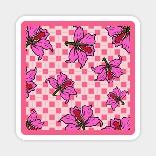 Hong Kong Bauhinia with Baby Pink Tile Floor Pattern - Summer Flower Pattern Magnet