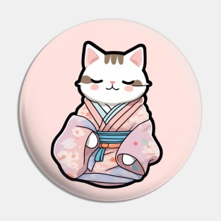 Cute cat in a kimono Pin