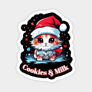 Cookies & Milk - Christmas Cat - Winter Holiday Magnet