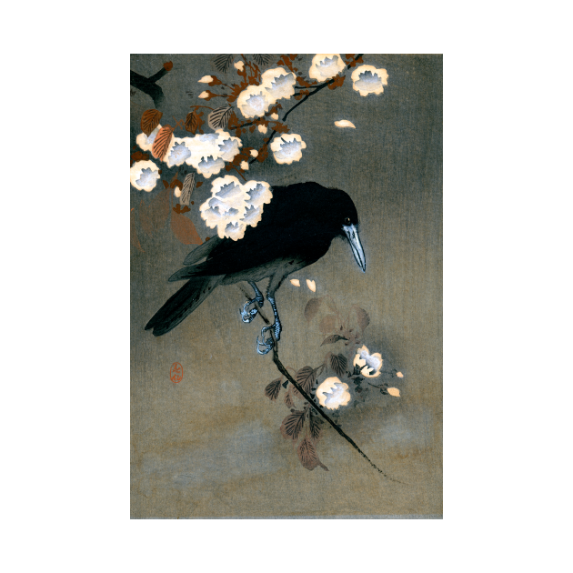 Disover Ohara Koson Japanese Crow and Blossom Woodblock Print - Woodblock Print - T-Shirt