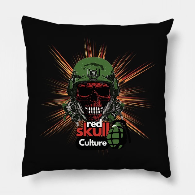 Red Skull Culture, Festival t-shirt, Unisex t-shirt, tees, men's t-shirt, women's t-shirt, summer t-shirt, skull t-shirts, army t-shirts Pillow by Clinsh Online 