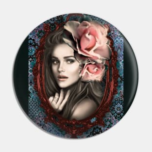 Pink and Blue rose Girl Portrait Digital Art Pin