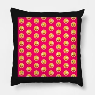 Winking Face with Tongue Emoji Pattern Pillow