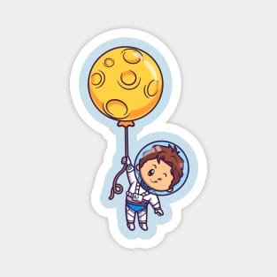 Cute Boy Astronaut Floating With Moon Balloon Magnet