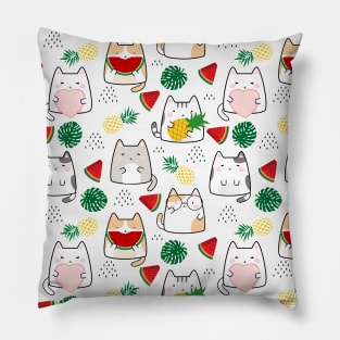 Seamless Pattern Melon Pineapple Cute Kawaii Cats Pillow