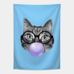 Hipster cat and a purple bubble gum Tapestry