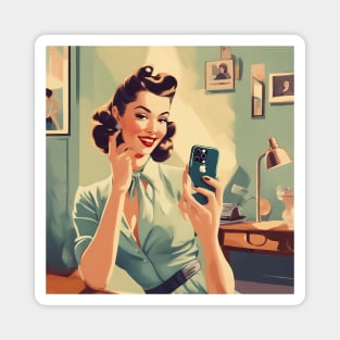 Classic Dressy Capture Mirror Retro Selfie Vintage Pin Up Art Magnet