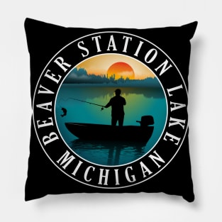 Beaver Station Lake Fishing Michigan Sunset Pillow