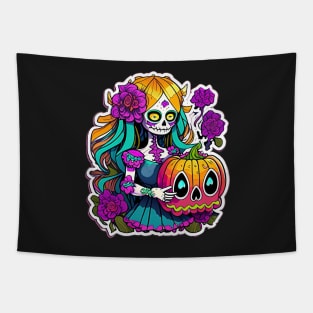 Anime Elegance: La Catrina Reimagined Tee Tapestry