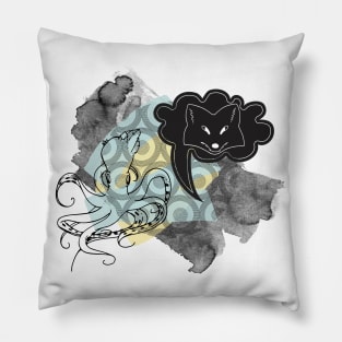 Fox and squid abstract collage Pillow