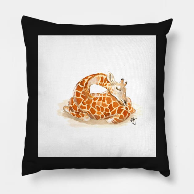 Sleeping baby giraffe Pillow by Artbykellybain