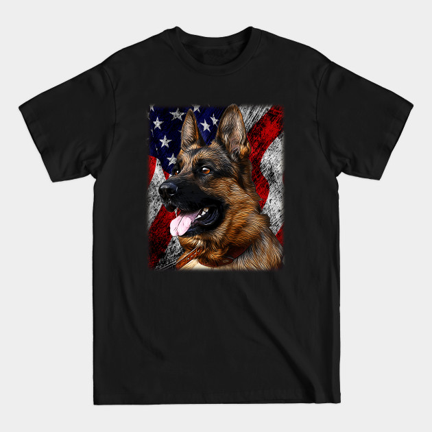 Discover Patriotic German Shepherd Illustration - German Shephard & American Flag USA Dog Puppy - German Shepherd - T-Shirt