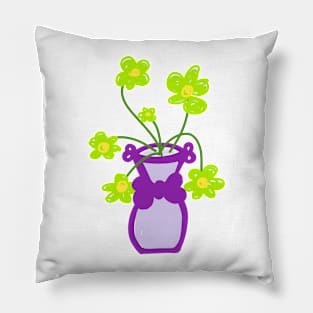 GREEN FLOWERS IN VASE WITH PURPLE BOW Pillow