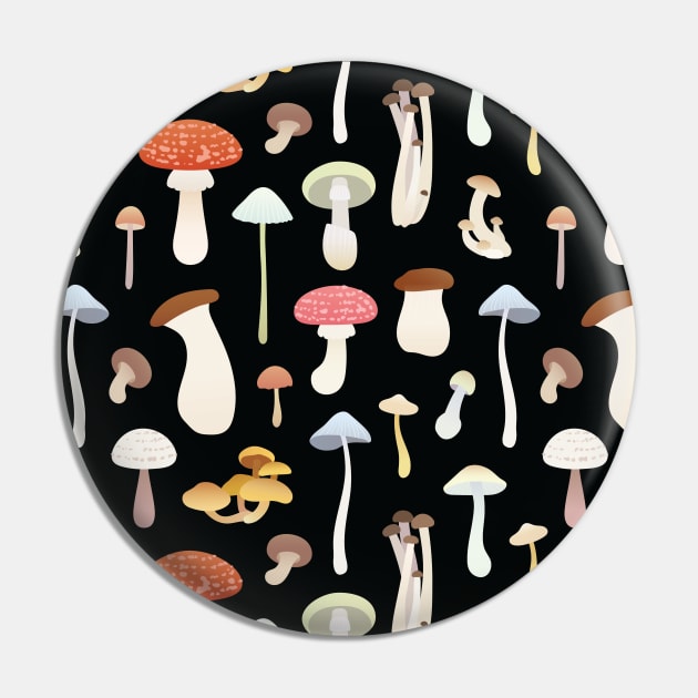 Dreamy Mushrooms Pattern in Black Pin by Noristudio