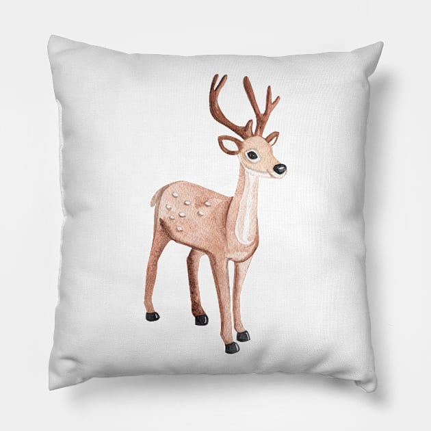 Watercolor reindeer Pillow by DreamLoudArt