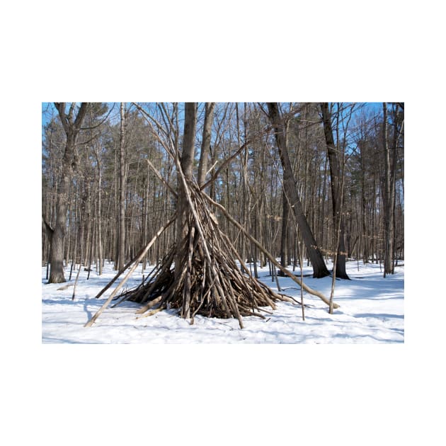 Wooden teepee in the woods by josefpittner