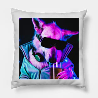 Celebrity Party Dog Synthwave Retro Pillow