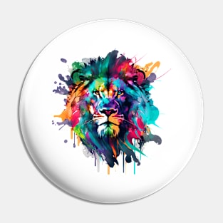 Colorful Lion Head Splash Art T-Shirt Lion Lover Pin