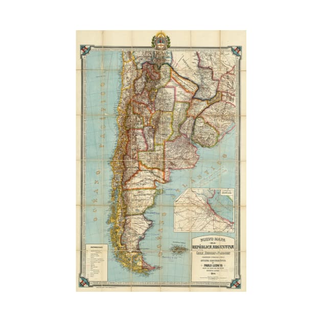 Vintage Map of Lower South America (1914) by Bravuramedia