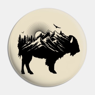 Buffalo Silhouette - Retro Bison Mountain - Buffalo Lover Pin