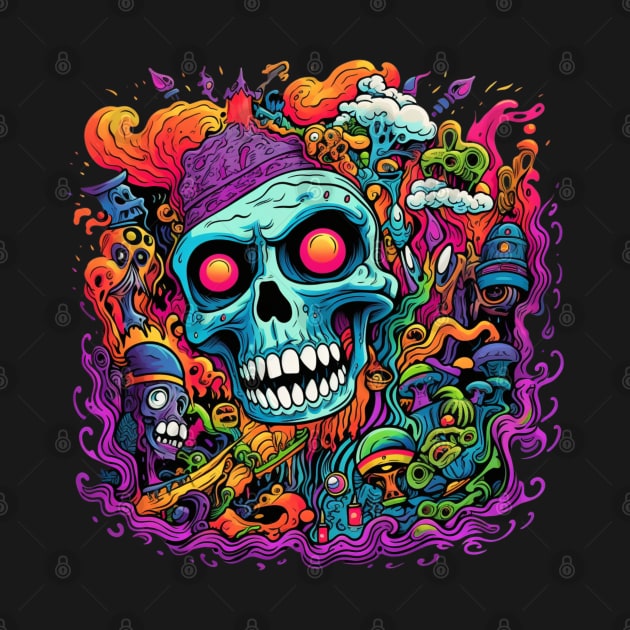 Psychedelic Skull, psychedelic art, dark psychedelic, trippy, trippy psychedelic artwork by BloomInOctober