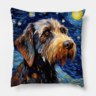 German Wirehaired Pointer in Van Gogh style Pillow