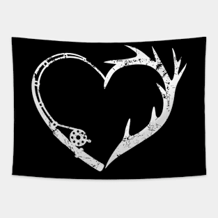 Fishing And Shed Hunter Deer Hunting Mix Heart Tapestry