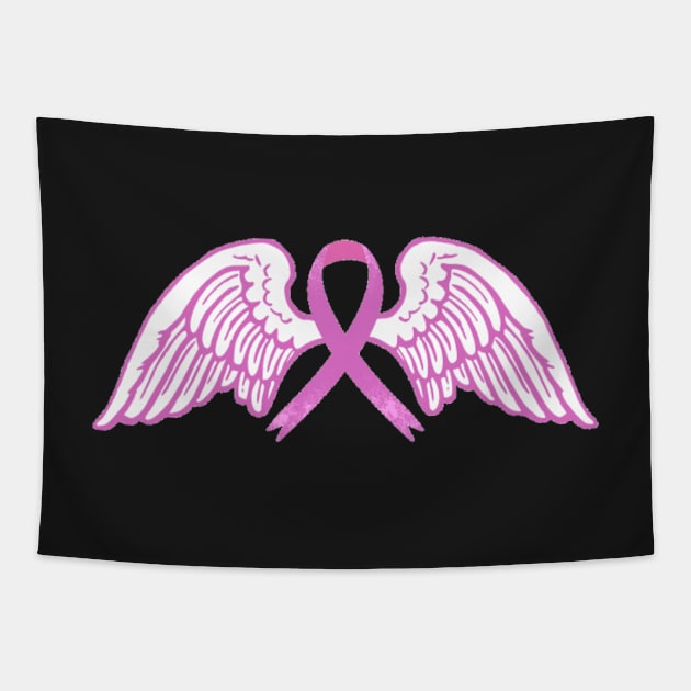 Pink Awareness Ribbon with Angel Wings 2 Tapestry by CaitlynConnor