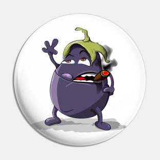 Smokin Eggplant - Funny Cartoons Pin