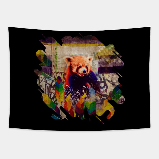 Red Panda Abstract vintage pop art composition Tapestry by Nartissima