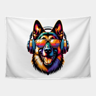 Dutch Shepherd Smiling DJ with Dynamic Tunes Tapestry