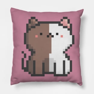 Pixel Quiet Two Face Brown White Cat 39 Pillow